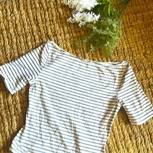 Free People Last Time Stripped Bodysuit in White w/Black stripes sz M NWOT
